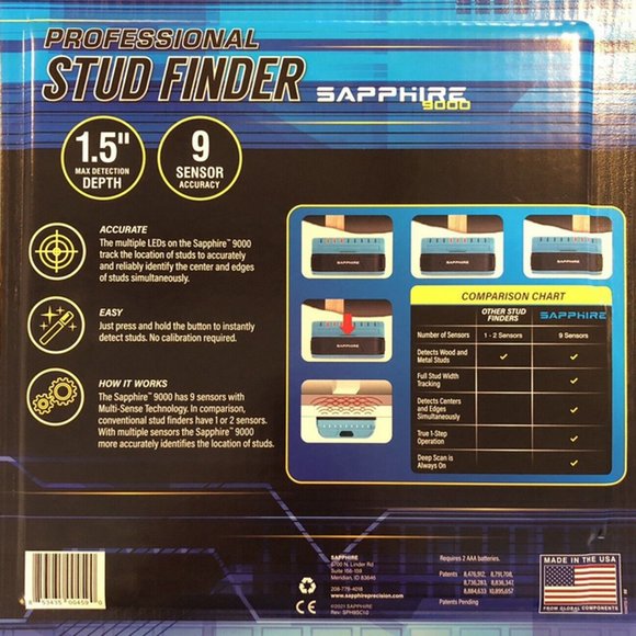 PROFESSIONAL STUD FINDER ,Sapphire 9000 by Franklin Sensors with Battery NIB - Picture 2 of 9